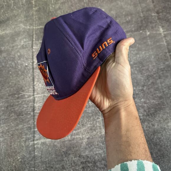 Men's Vintage 90's AJD Phoenix Suns Purple Orange Plain Logo Snapback Hat Cap - Picture 2 of 6